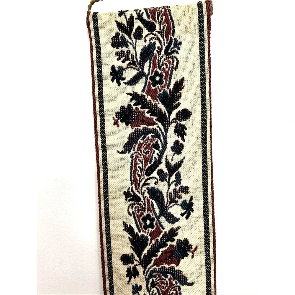 Vintage Floral Needlepoint Bell Pull‎ Tapestry w/ Brass Toned Face in Sun Accent